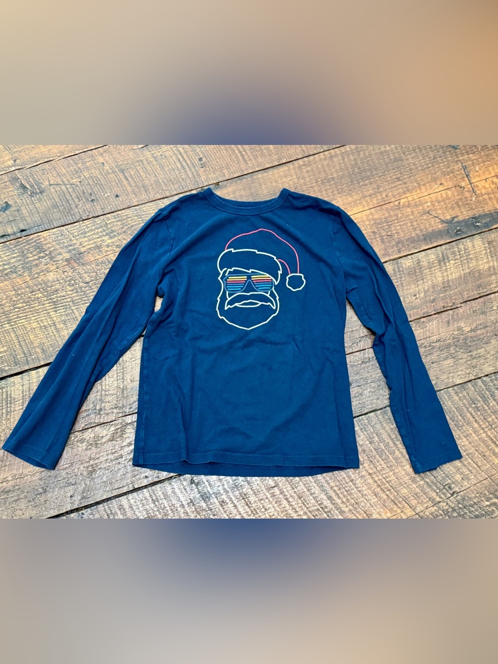 Navy Long Sleeve Cool Santa Tshirt